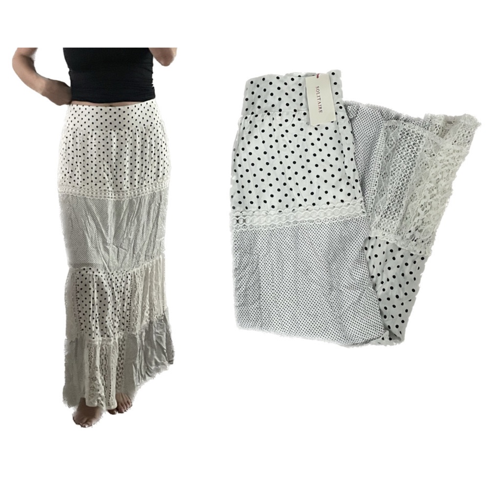 Polka Dot and Lace White Maxi Skirt